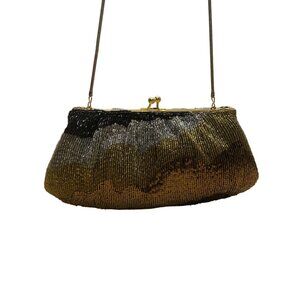 Vintage Geromes Women’s Gold/Black Beaded Clasp Closure Evening Clutch Bag